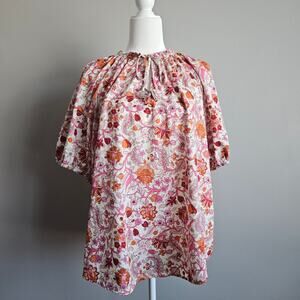 Knox Rose Top Size XL Pink Floral Cottagecore Peasant Blouse Puff Sleeve Prairie